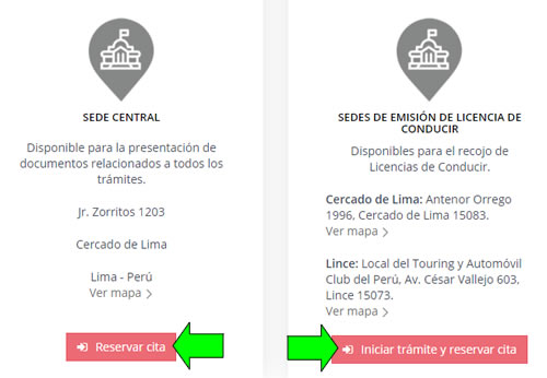 seleccionar la cita en el sistema de citas en línea mtc perú