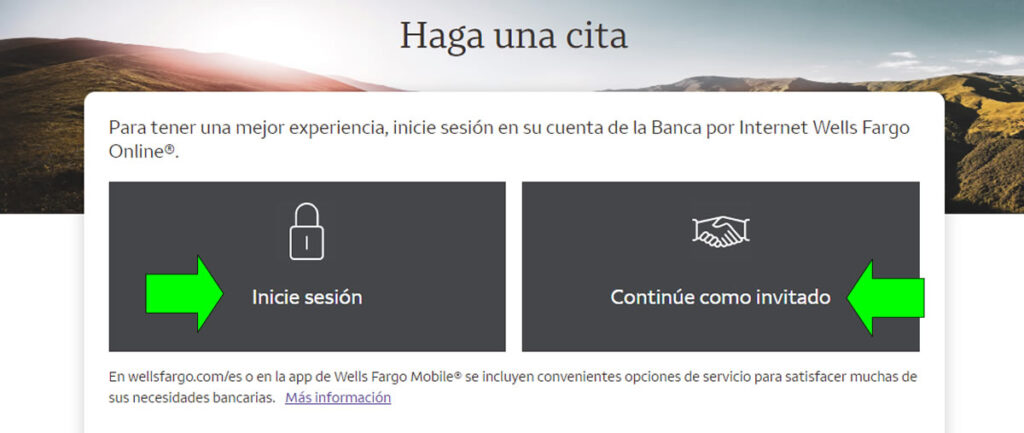 imagen del sistema para sacar cita wells fargo online en español