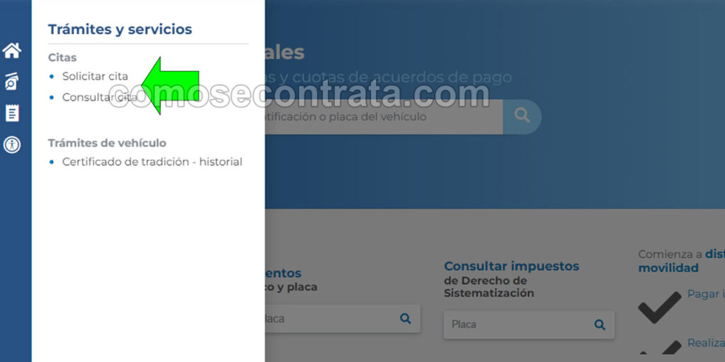 formulario para agendar sacar citas en línea en tránsito bello en colombia